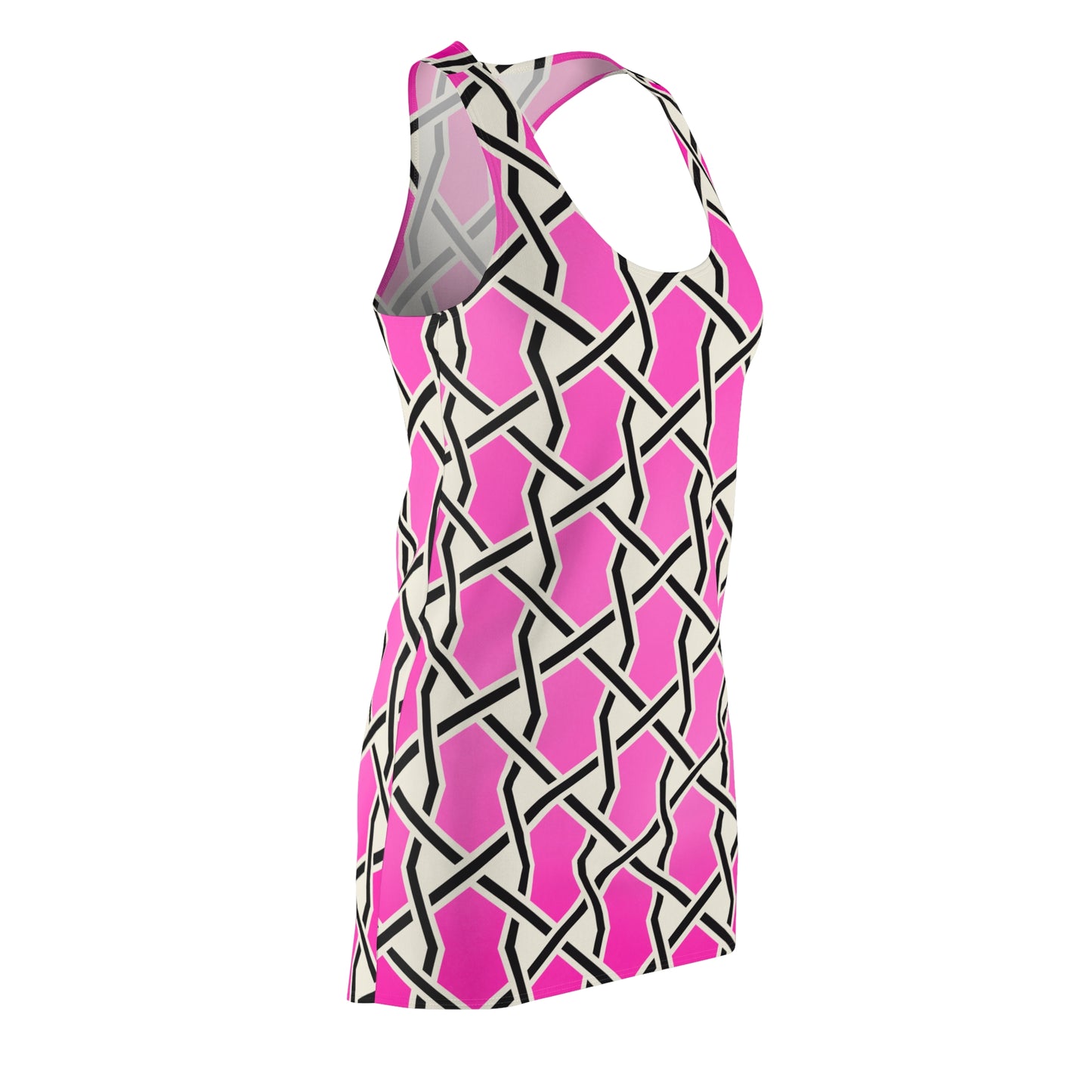 Pinkes Racerback Kleid mit geometrischem Linienmuster