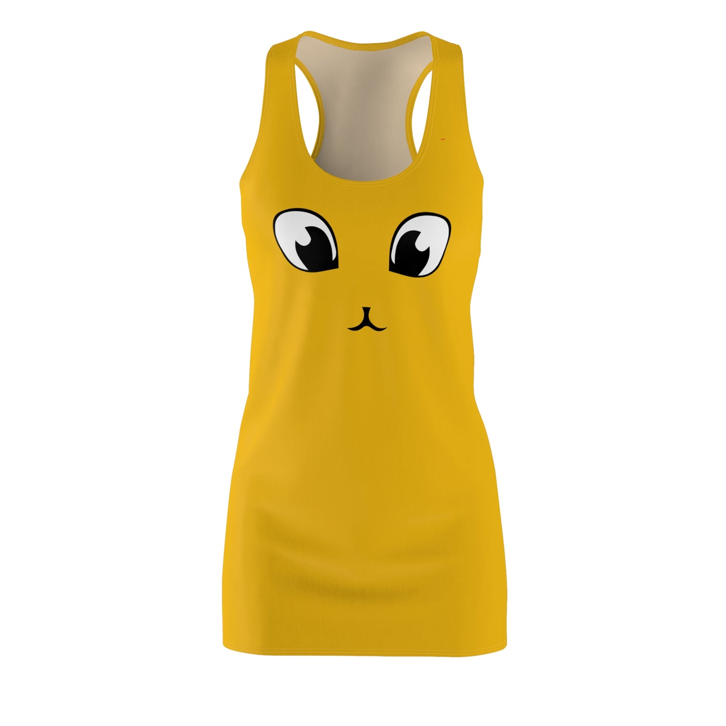 Gelbes Racerback Kleid mit Cute Katzenface Design