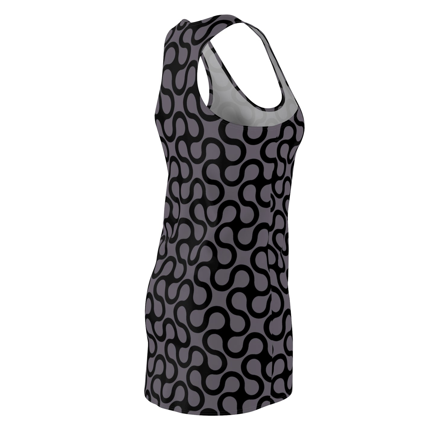 Schwarzes Damen Kleid Abstrakt Grau Weiss Racerback Sommer Casual
