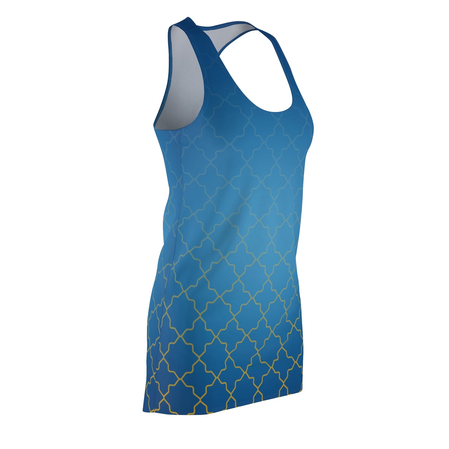 Blaues Racerback Kleid mit goldenem Gittermuster & Farbverlauf