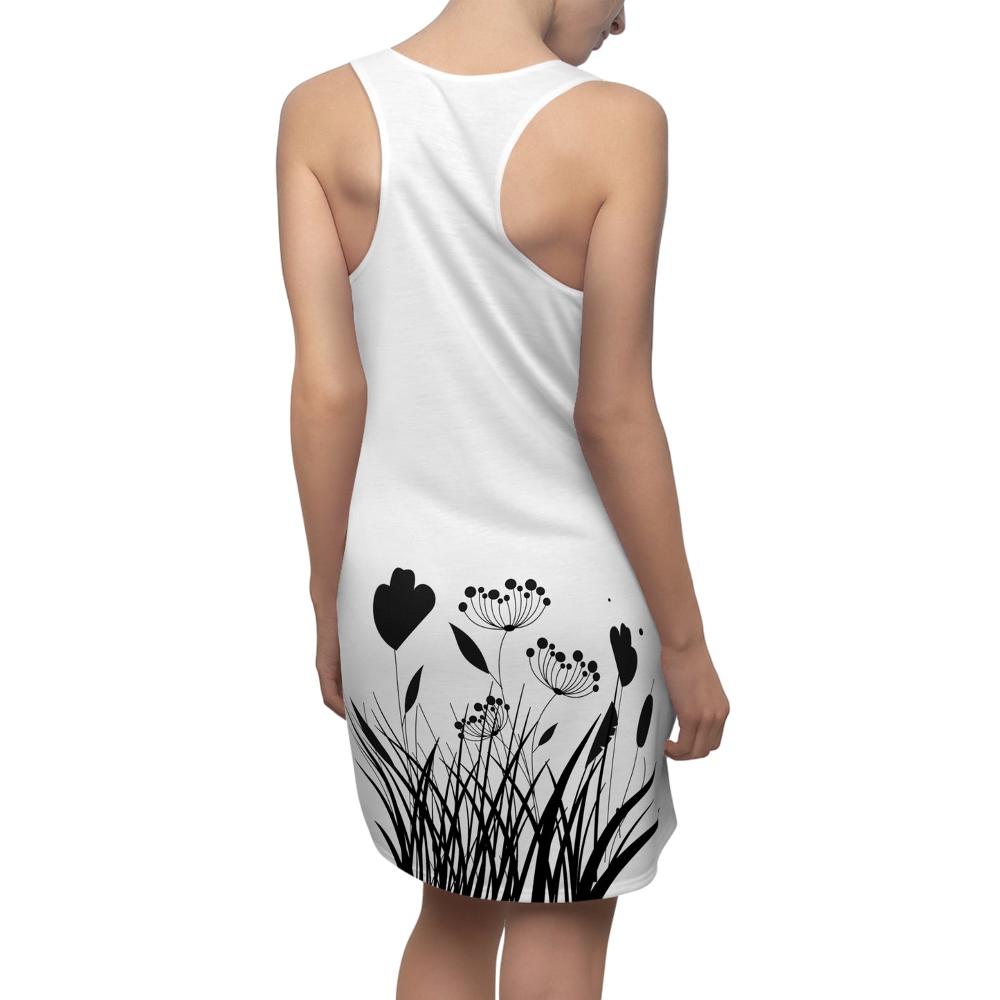 Schwarz Weiß Blumen Racerback Kleid – Elegantes Sommerkleid