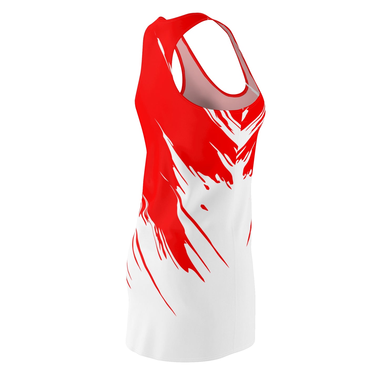 Rotes Racerback Kleid mit weißem Brushstroke-Design