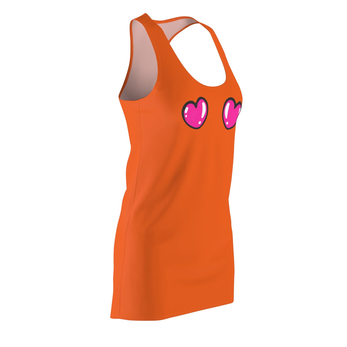 Oranges Racerback Kleid mit pinken Comic Herzen