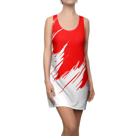 Rotes Racerback Kleid mit weißem Brushstroke-Design