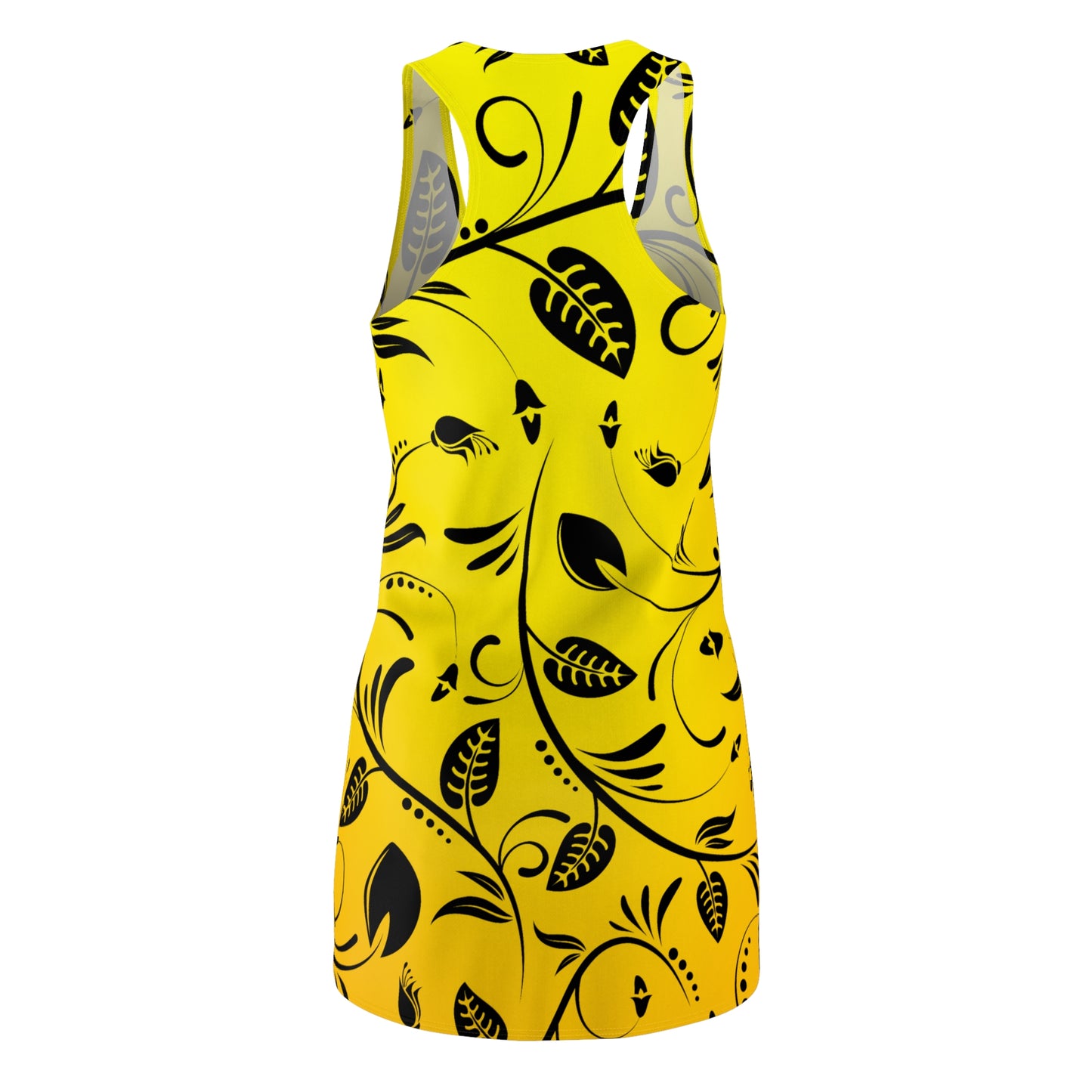 Racerback Damenkleid Sommer – Gelbes Blumenmuster, modern & auffällig