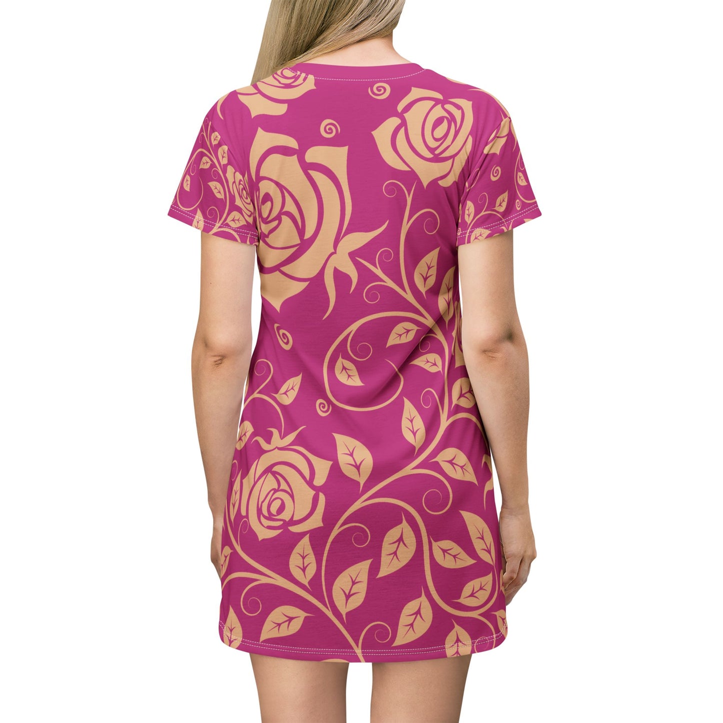 Pinkes Damen Kleid Blumen T Shirt Style Sommer Boho Casual