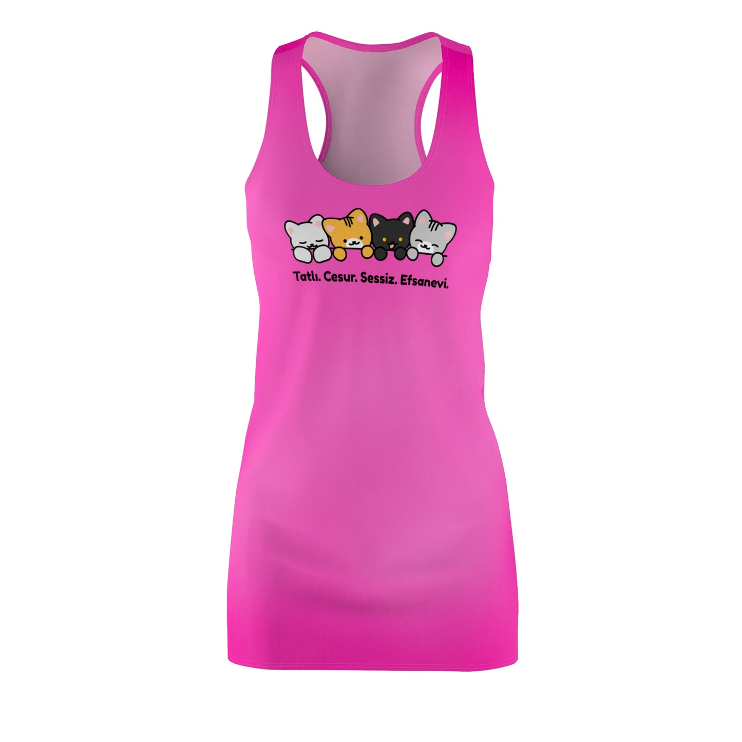 Racerback Kleid mit Katzenmotiv und Schriftzug – verspielt & modern