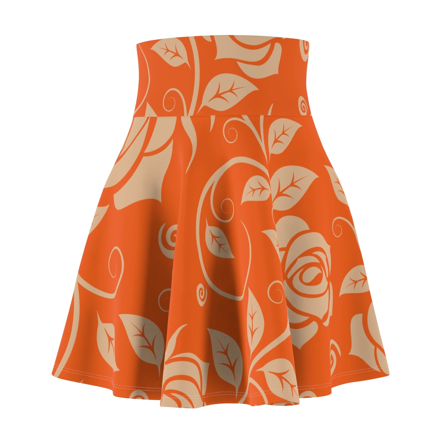 Oranger Damen Rock Floral Skater Elegant Frühling Sommer Casual