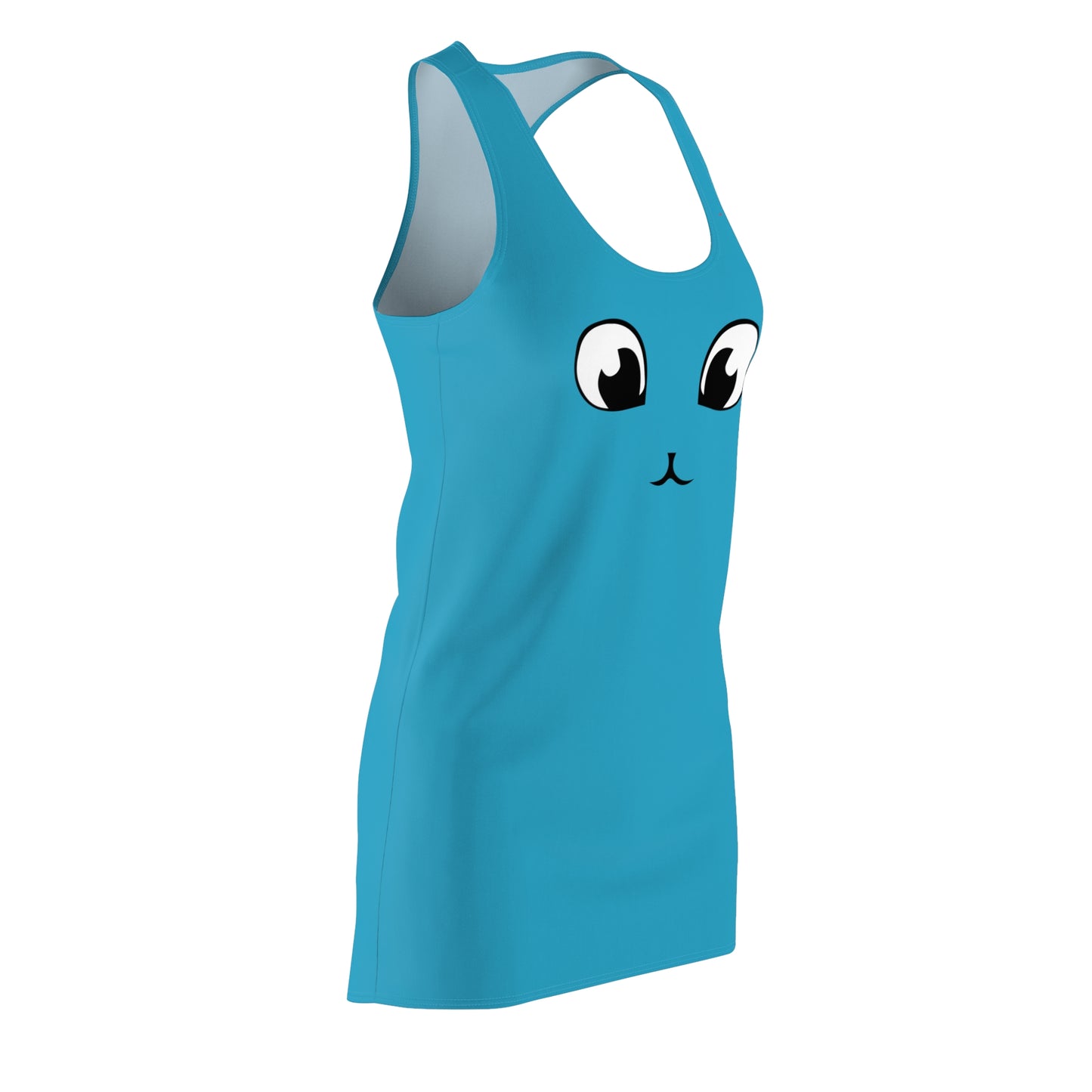 Türkises Racerback Kleid mit Cute Katzenface Design