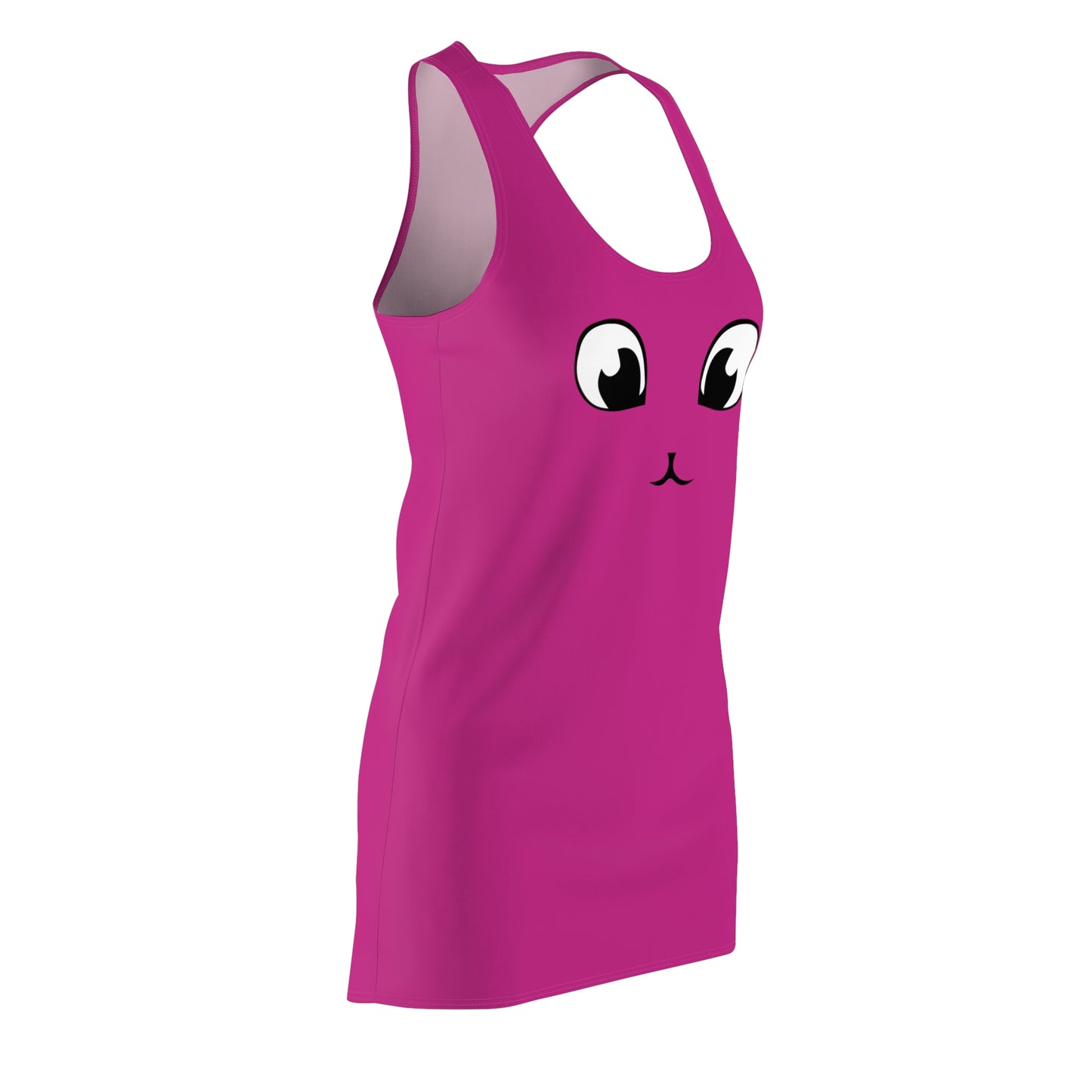 Pinkes Racerback Kleid mit Cute Katzenface Design