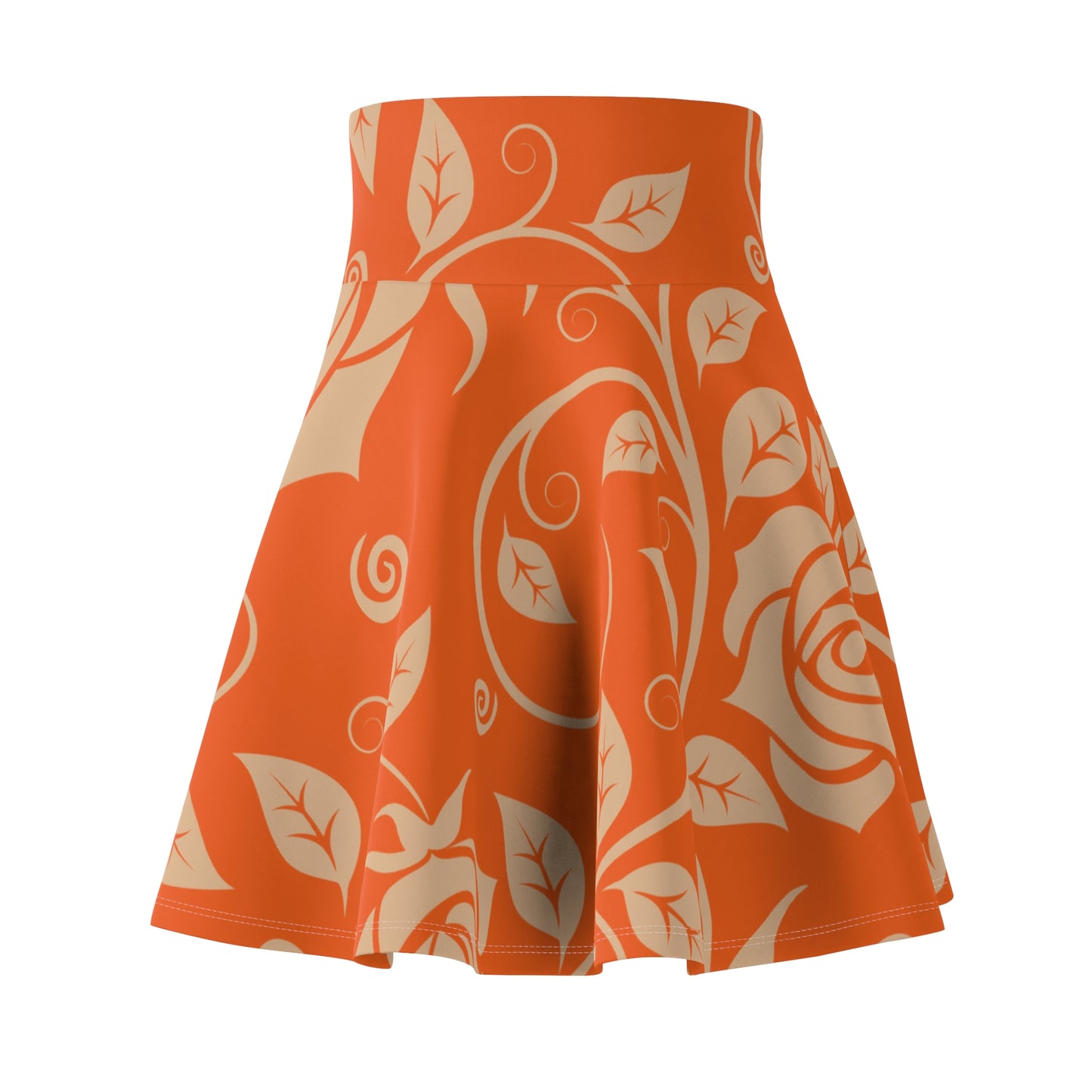 Oranger Damen Rock Floral Skater Elegant Frühling Sommer Casual