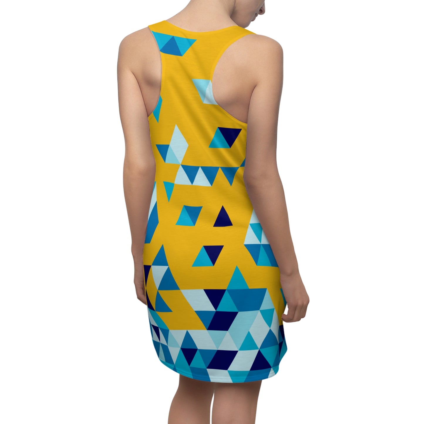 Dreieck Racerback Kleid – Blau Gelb Sommerkleid