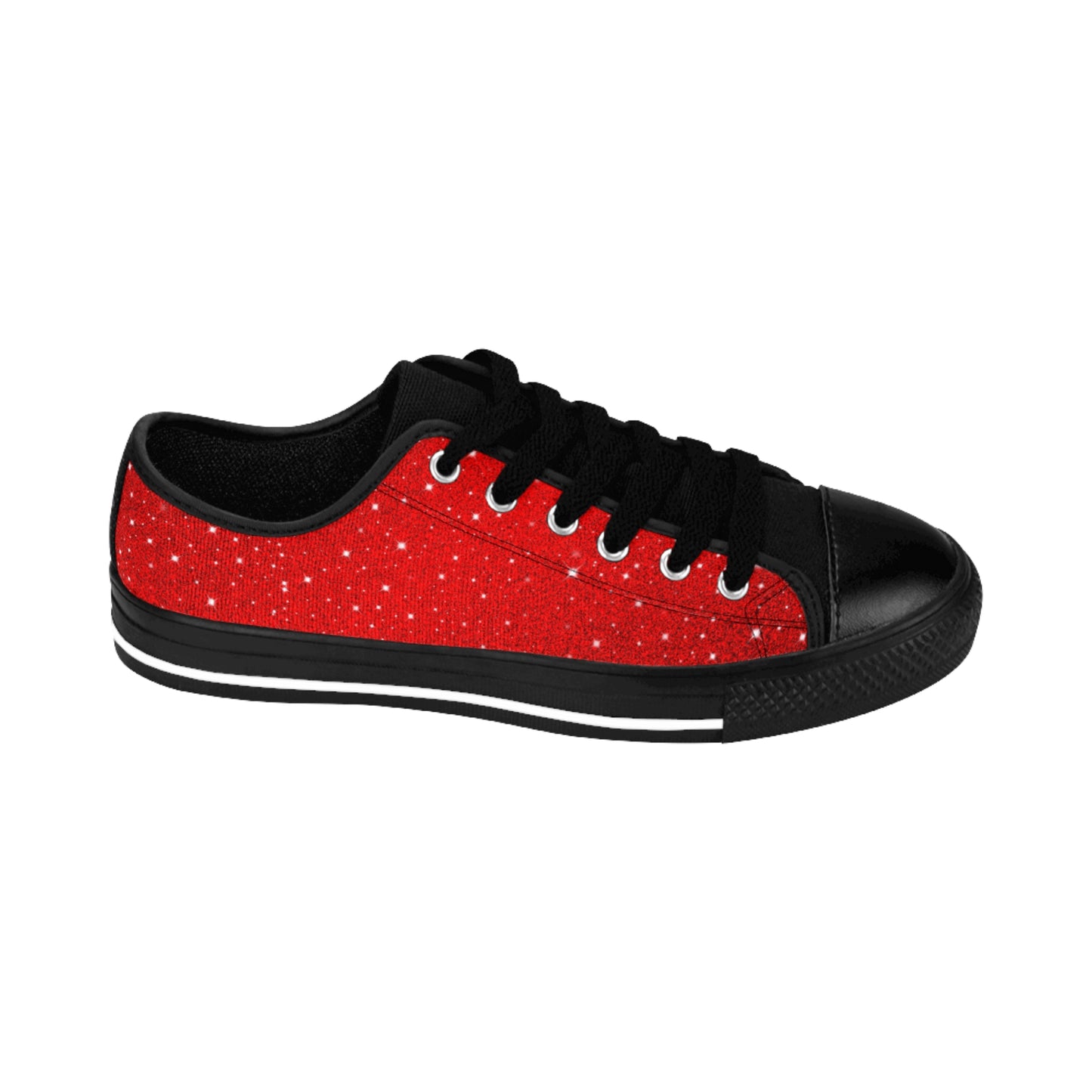 Red Sparkle Star Canvas Sneakers Women Casual Lace-Up Shoes