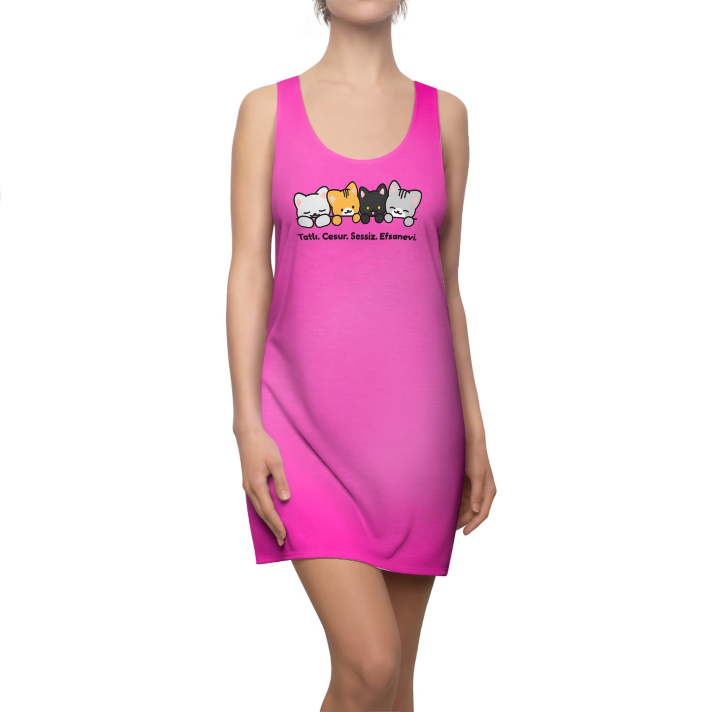 Racerback Kleid mit Katzenmotiv und Schriftzug – verspielt & modern