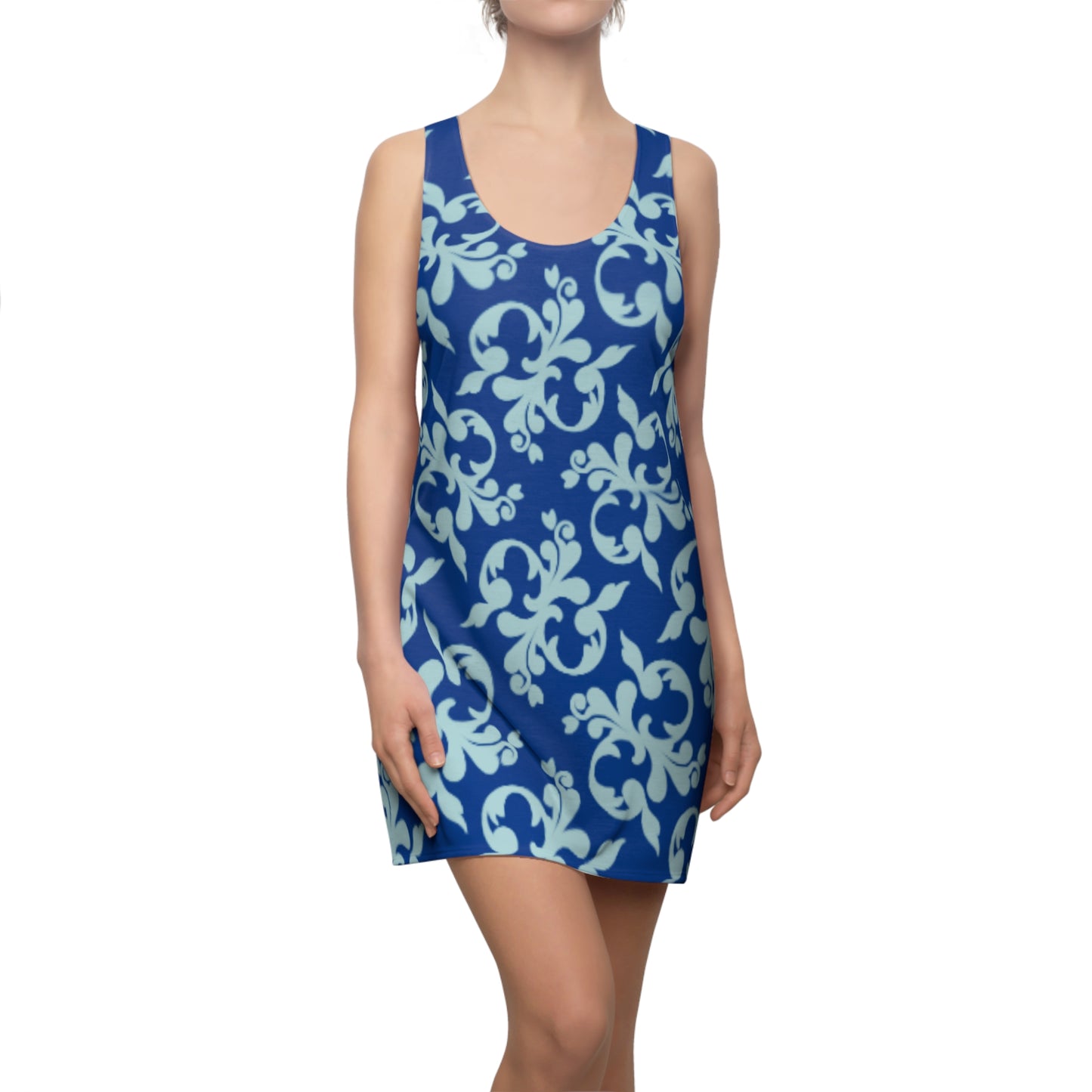 Dunkelblau Türkis Floral Racerback Kleid – Sommer Damenmode