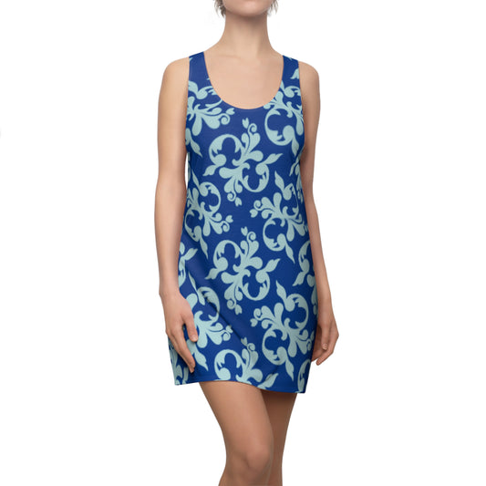 Dunkelblau Türkis Floral Racerback Kleid – Sommer Damenmode