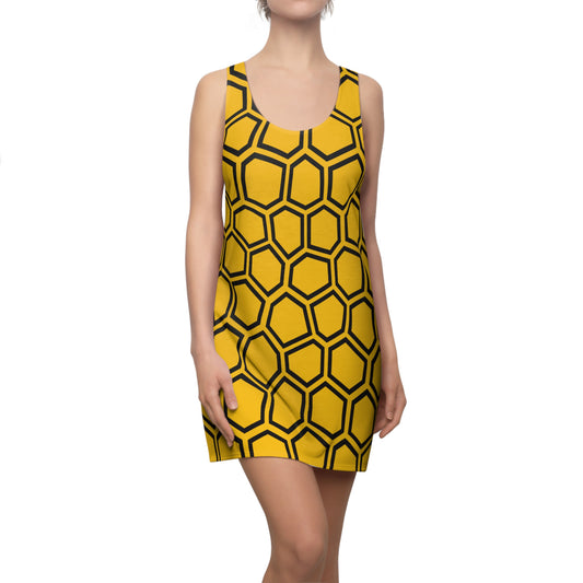 Racerback Kleid Schwarz Gelb Hexagon Muster Damen Sommer