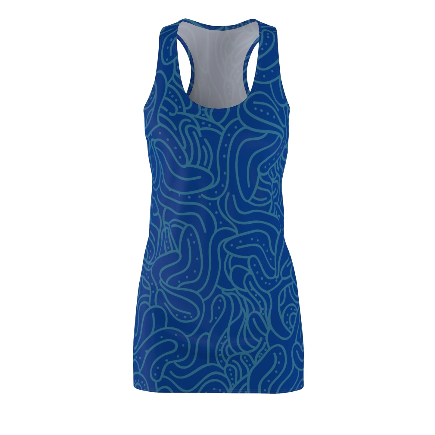 Racerback Kleid Blau Blau – Modernes Wellenmuster