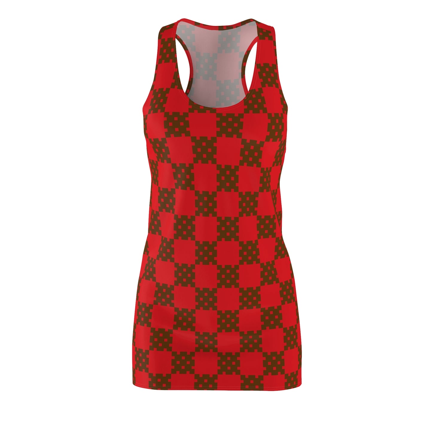 Rot-Braunes Racerback Kleid mit geometrischem Karomuster
