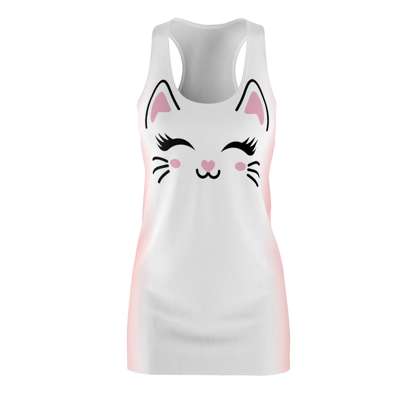 Racerback Kleid mit Cute Katzenmotiv in weiß Farbverlauf