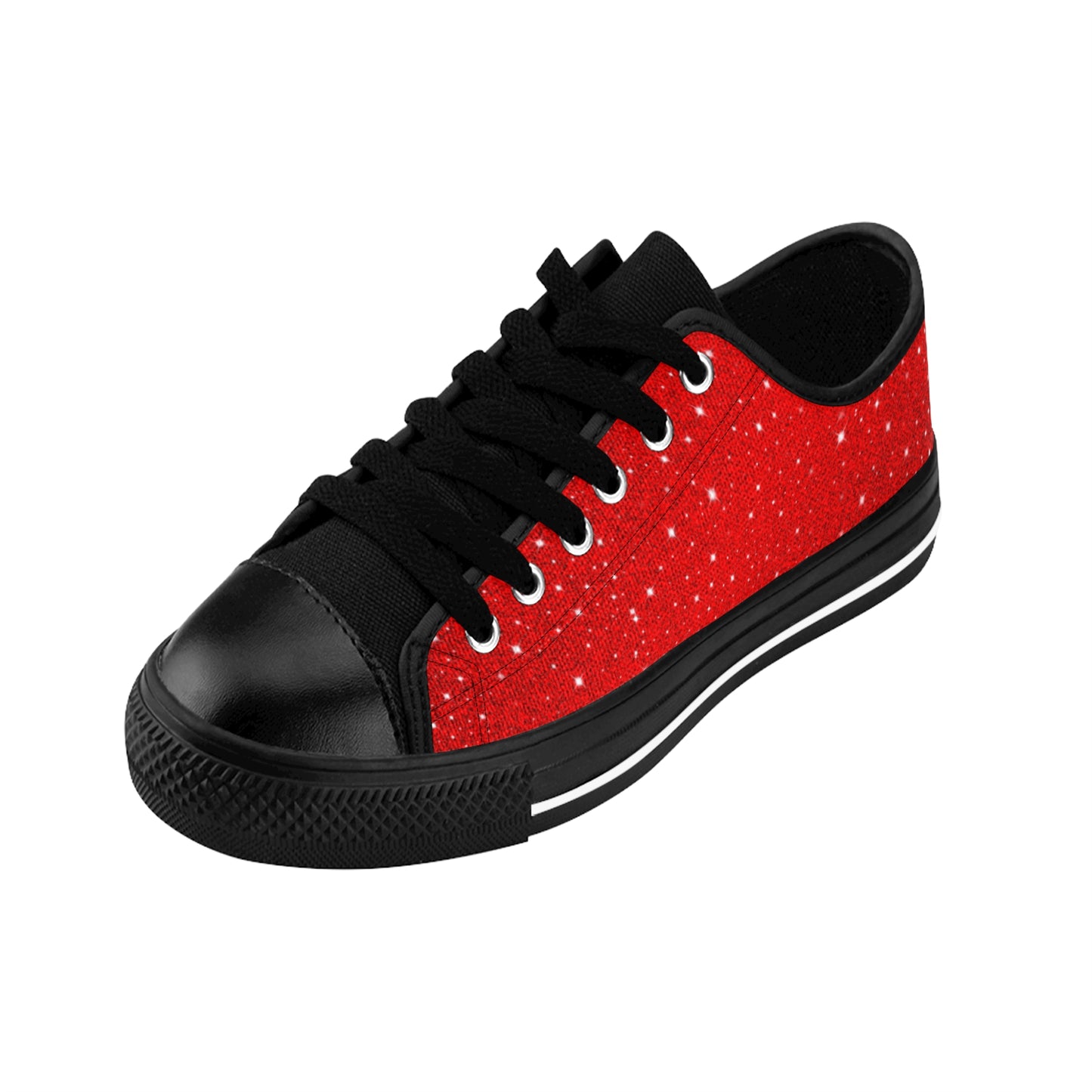 Red Sparkle Star Canvas Sneakers Women Casual Lace-Up Shoes