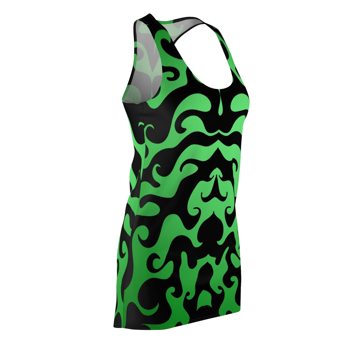 Racerback Kleid mit grafischem Ornamentmuster in Grün-Schwarz