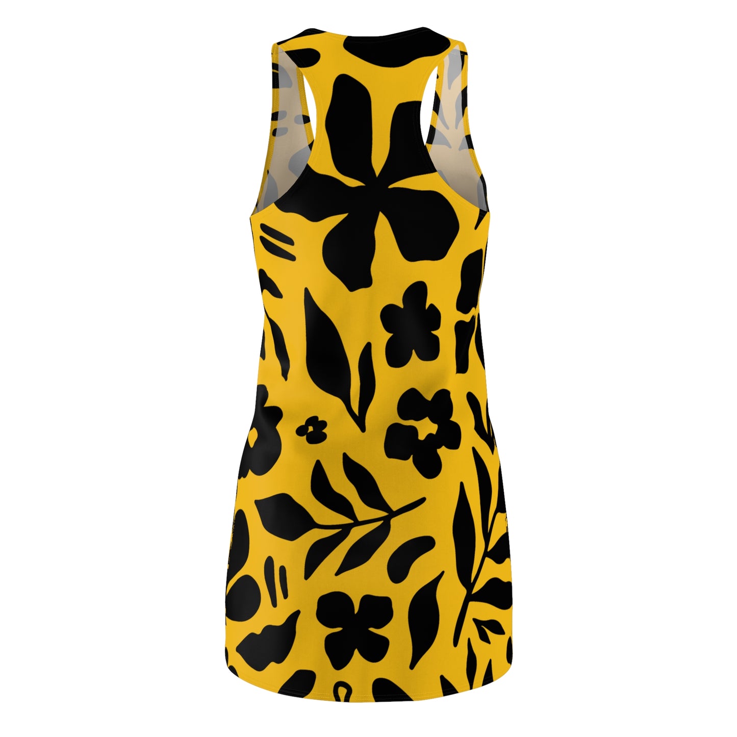 Schwarz Gelb Floral Racerback Kleid – Sommer Damenmode