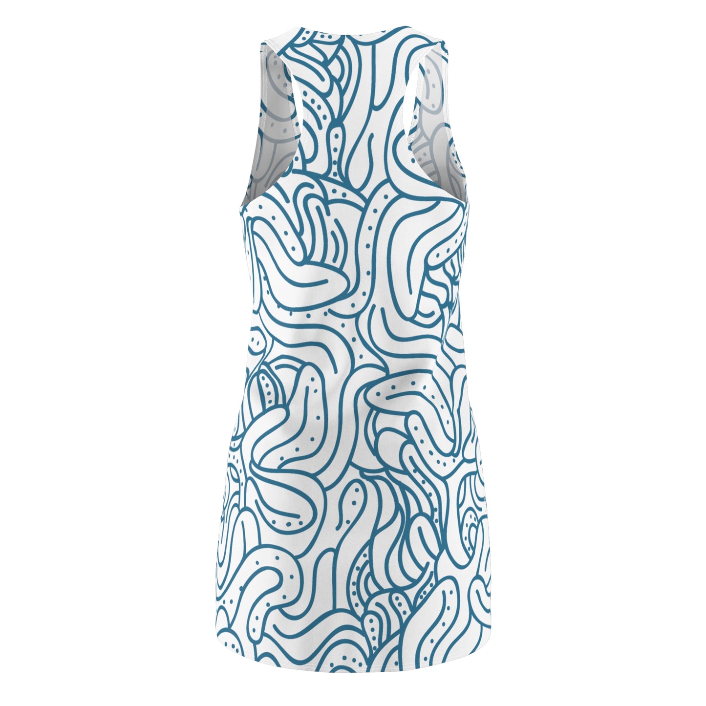 Racerback Kleid Blau Weiß – Modernes Wellenmuster