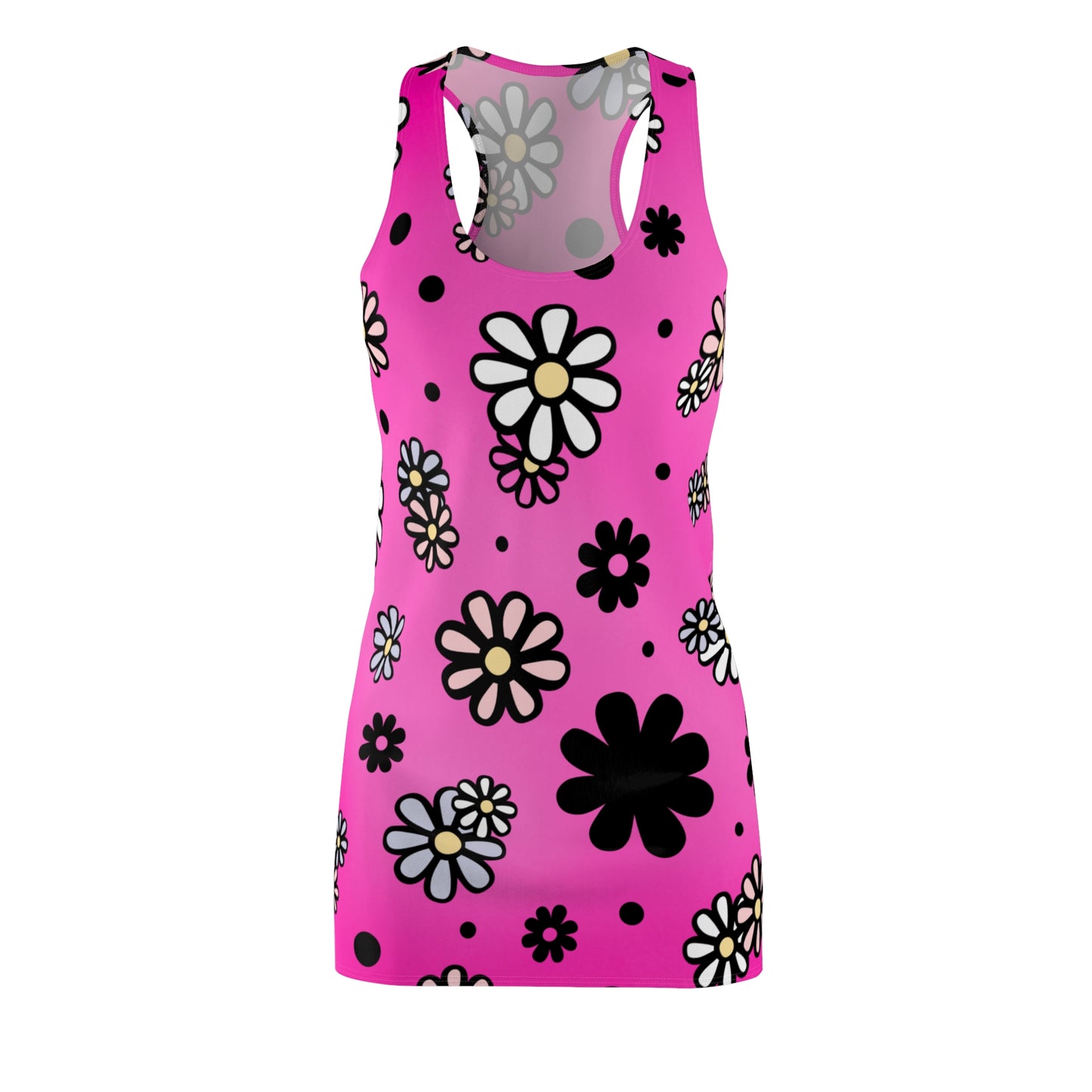 Racerback Damenkleid – Pinker Farbverlauf mit verspieltem Blumenmuster