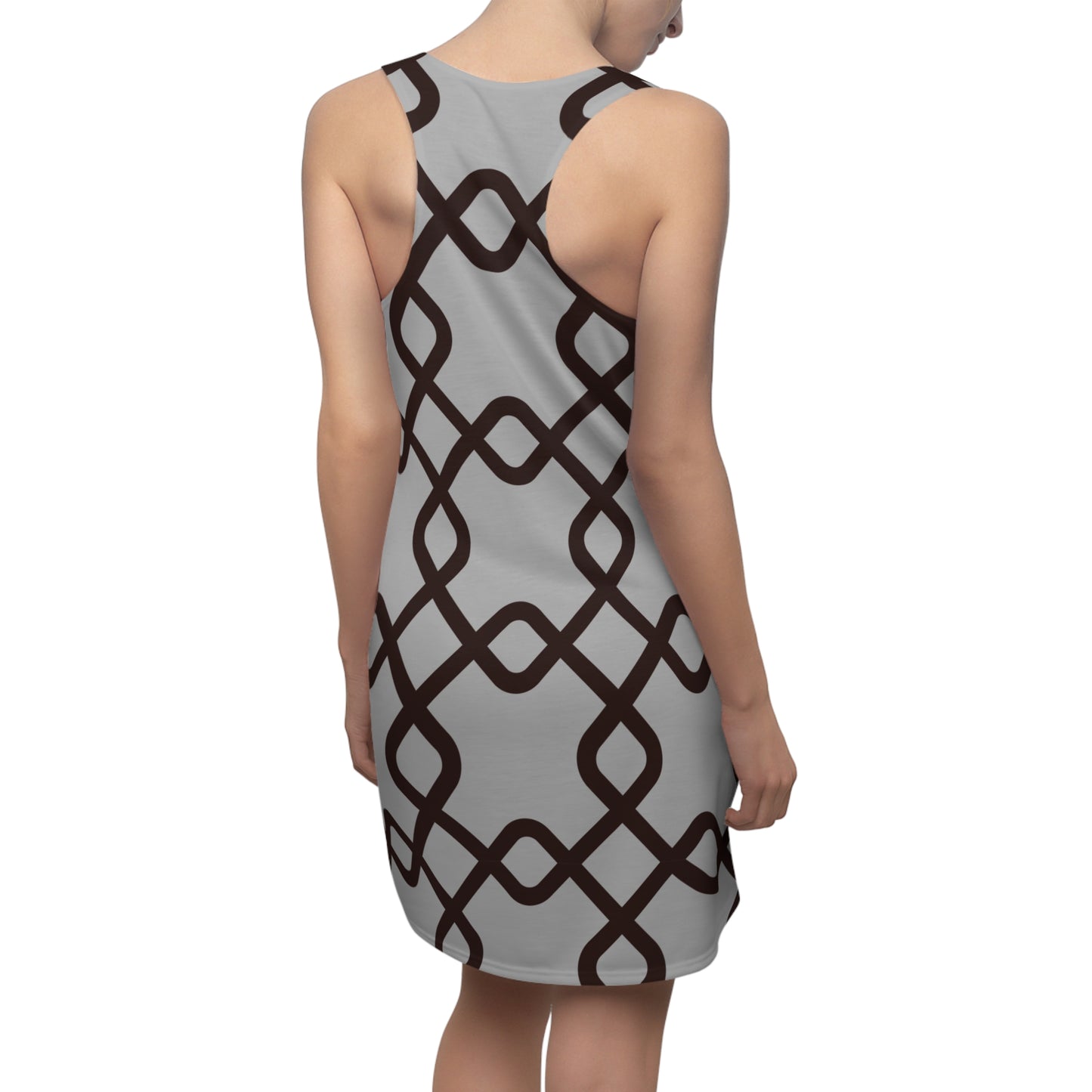 Damen Racerback Kleid Grau mit schwarzem Muster – Sommer Freizeitkleid