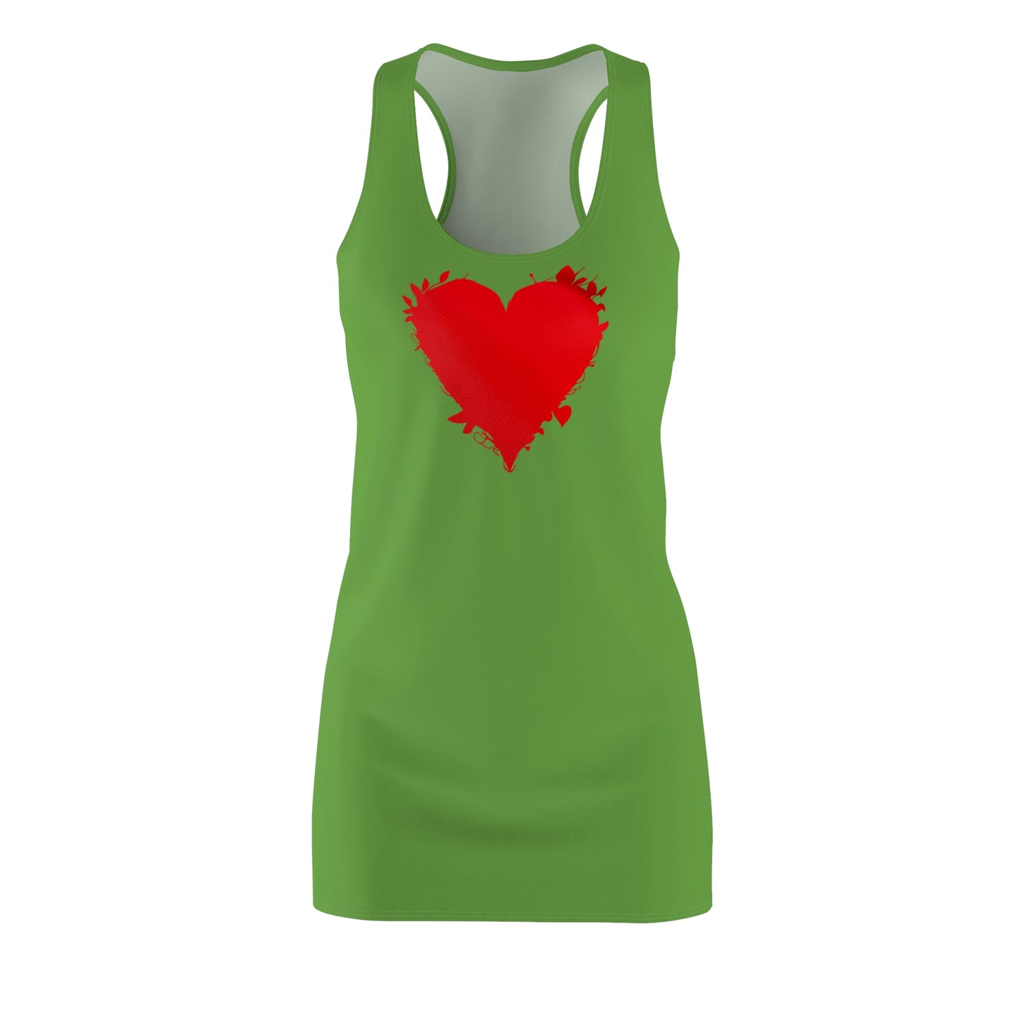 Grünes Racerback Kleid mit rotem Herzmotiv – Minimal Design