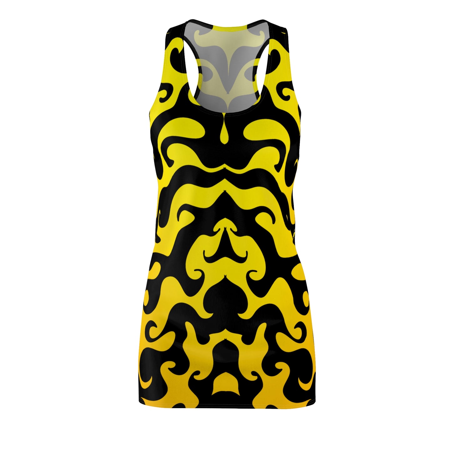 Racerback Kleid mit grafischem Ornamentmuster in Gelb-Schwarz