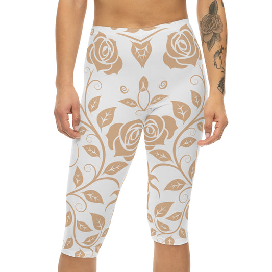 Damen Capri Leggings Blumenmuster Elegant Bequeme Yoga Fitness Hose